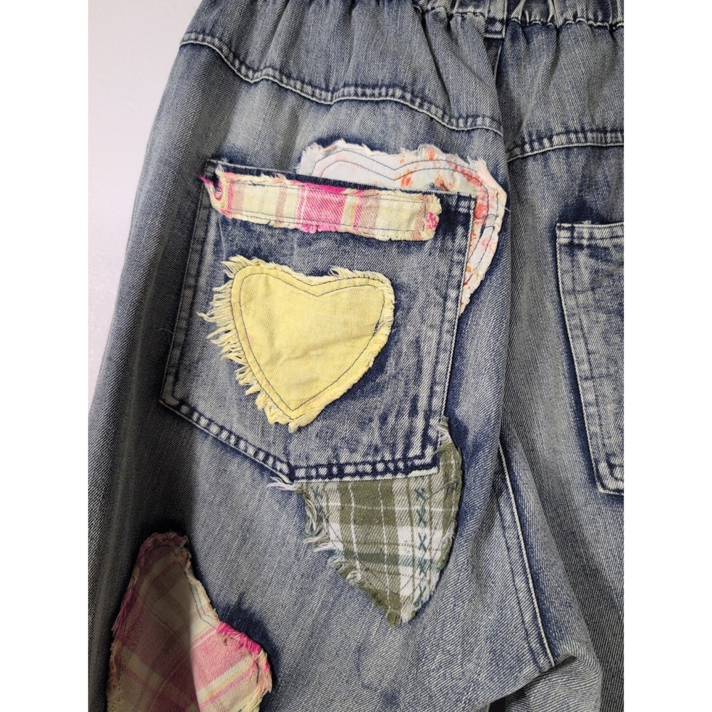 Blue Velvet Baggy Distressed Patchwork Boho Hippie Festival Jeans Large - Picture 14 of 16